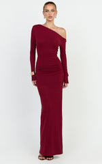 Faith Maxi Dress - Off Shoulder Long Sleeve Maxi Dress in Wine