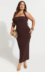Salome Midi Dress - Halter Neck Column Dress in Chocolate