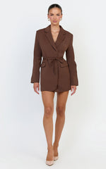 Harlee Mini Dress - Belted Cinch Waist Blazer Dress in Mocha