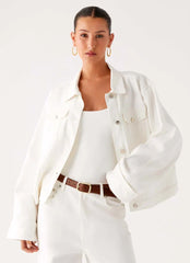Back Again Oversized Denim Jacket - White