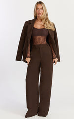 Cynthia Bodysuit - Long Sleeve Lace Bodysuit in Chocolate