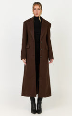 Paloma Coat - Tailored Cinched Waist Longline Coat in Chocolate