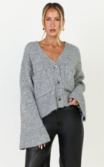 Becka Cardigan - Oversized Recycled Knitted Button Through Cardigan in Grey