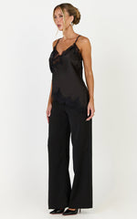 Ava Top - Lace Trim Asymmetrical Camisole Top in Black