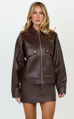 Lumi Jacket - Faux Leather Bomber Jacket in Chocolate