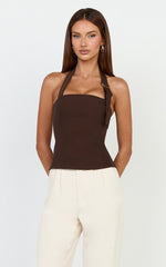 Tyler Top - Adjustable Halter Fitted Top in Chocolate