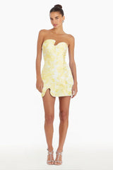 Textured Floral Mini Dress in Yellow