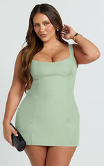 Aretha Mini Dress - Panel Dress in Sage