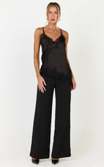 Ava Top - Lace Trim Asymmetrical Camisole Top in Black