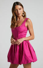 Brianda Mini Dress - Corset Bodice Bubble Hem Dress in Berry