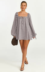 Brixton Mini Dress - Square Neck Smock Dress in Chocolate