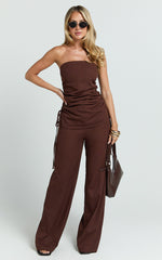 Cassia Two Piece Top and Pants Set - Strapless Top And Pants in Chocolate