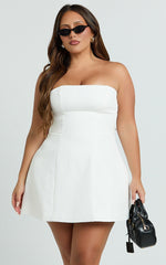 Catharine Mini Dress - Strapless A Line Dress in White