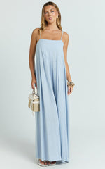 Cloe Maxi Dress - Pleated Detail Dress in Blue