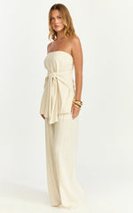Cora Paige Two Piece Set - Strapless Tie Detail Top and Wide Leg Pant Set in Cream