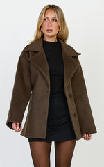 Dahlia Coat - Single Breasted Belted Short Wool Like Coat in Dark Chocolate