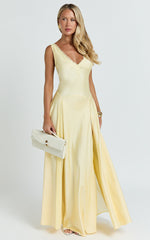 Darlene Maxi Dress - Lace Trim Drop Waist Dress in Lemon
