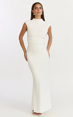 Eira Maxi Dress - High Neck Cap Sleeve Maxi Dress in White