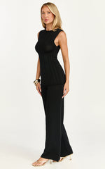 Elodie Two Piece Set - Rib Knit Top and Pant Set in Black