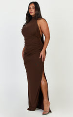 Francis Maxi Dress - Halter Ruched Backless Dress in Dark Chocolate