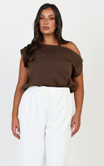Gwen Bodysuit - Asymmetrical Neckline One Shoulder Bodysuit in Chocolate