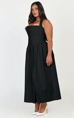 Helda Midi Dress - Halter Tie Neck Corset Panel Dress in Black