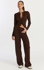 Indigo Pants - Knit High Waist Relaxed Pants in Chocolate
