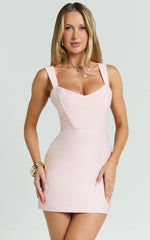 Janice Mini Dress - Square Neckline Dress in Pink