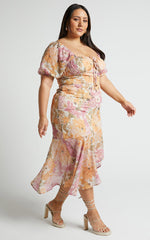 Jasalina Midi Dress - Puff Sleeve Dress in Elegant Rose