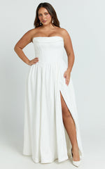 Jeannie Maxi Dress - Corset Panel High Split Dress in Off White