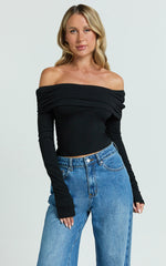 Jolie Top - Off Shoulder Long Sleeve Gathered Top in Black
