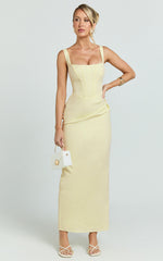 Karlie Maxi Dress - Scoop Neck Fitted Dress in Lemon