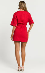 Karyna Mini Dress - Short Sleeve Boxy T-shirt Dress in Red