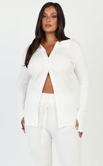 Kelsey Top - Button Through Long Sleeve Knit Top in Cream