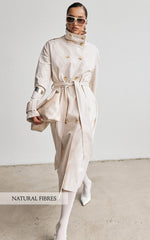 Isla Coat - Funnel Neck Double Breasted Longline Trench Coat in Stone