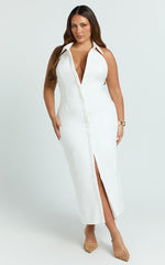 Lillibelle Midi Dress - Collared Button Down Bodycon Dress in Off White