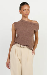 Marilou Top - Knit Off Shoulder Top in Brown