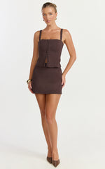 Mikey Top - Straight Neck Hook and Eye Corset Top in Chocolate