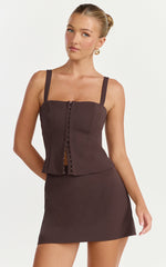 Mikey Top - Straight Neck Hook and Eye Corset Top in Chocolate