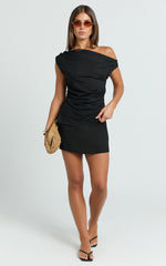 Robilyn Top - Off Shoulder Linen Look Top in Black