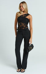 Rosie Top - Asymmetrical Lace Panel Top in Black