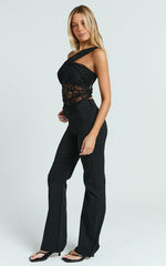 Rosie Top - Asymmetrical Lace Panel Top in Black