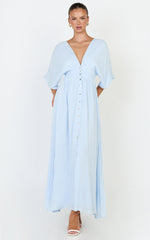 Sitting Pretty Maxi Dress - Short Sleeve Button Down Dress in Light Blue