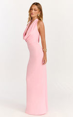 Sylvana Maxi Dress - Cowl Halter Neck Bodycon Dress in Baby Pink