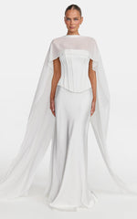 Carrie Top - Georgette Overlay Cape Top in White
