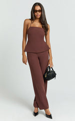 Tessa Top - Square Neck Backless Apron Top in Brown
