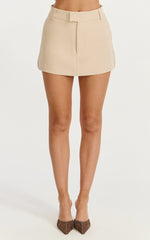 Ursula Mini Skirt - Structured Tailored Skirt in Putty