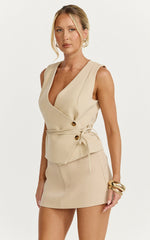 Ursula Mini Skirt - Structured Tailored Skirt in Putty