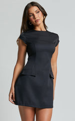 Wyatt Mini Dress -  Short Sleeve A Line Dress in Black