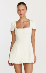 Zinnia Mini Dress - Square Neck Tulip Dress in White